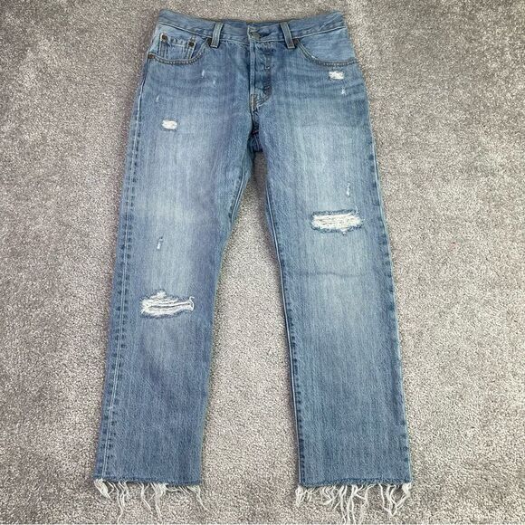 Levi’s 501 Jeans Women’s 25X24 Blue Cropped Slim Straight Mid-Rise Button Fly - Picture 1 of 14